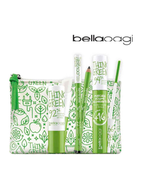 Bellaoggi Makeup Set for Eyes & Lips with Toiletry Bag Think Green 4pcs