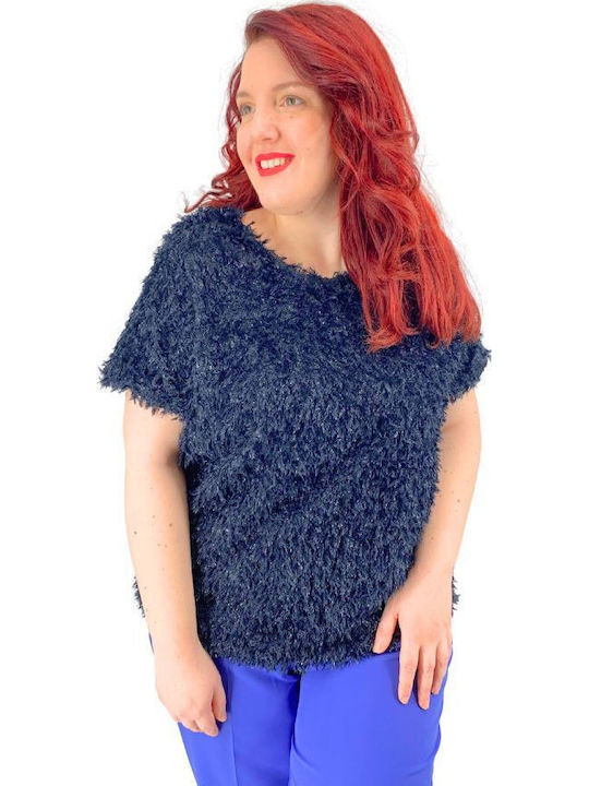 Plus Size Women's Blouse Short Sleeve Blue