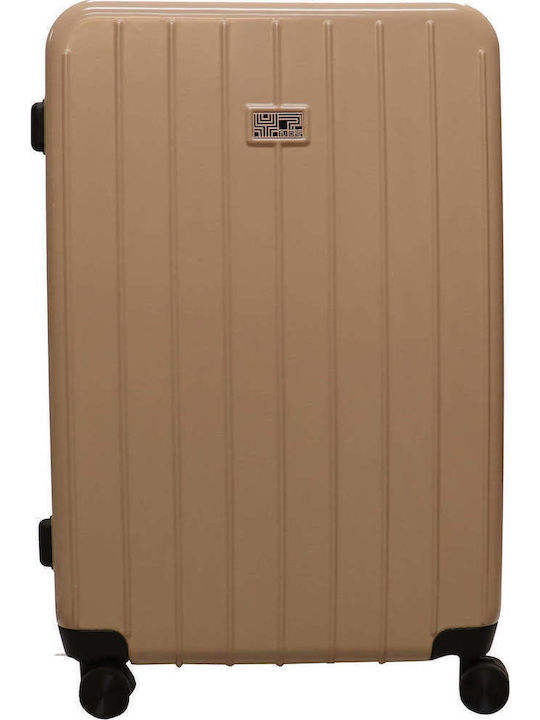 Y Not? Medium Hard Beige Travel Suitcase with 4 Wheels Height 62cm