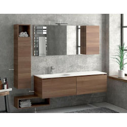 Karag Space 155 Bench with Washbasin, Mirror & Column L155xW45xH46.2cm Latte