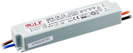 GLP Gpv-18-12 Τροφοδοτικό LED Στεγανό IP67 Ισχύος 18W με Τάση Εξόδου 12V