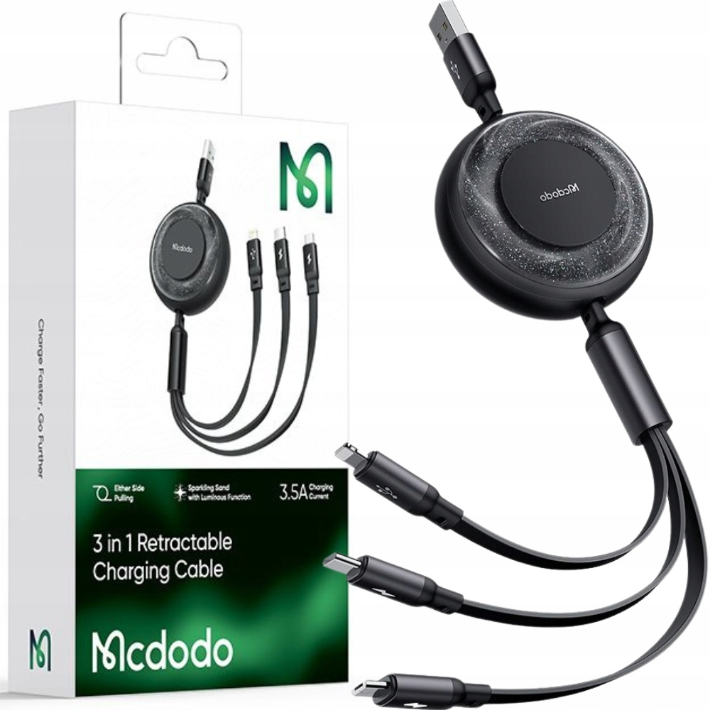 3-in-1 USB-C to USB-C / Lightning / Micro USB cable, Mcdodo CA-3730, 1.2m (black)