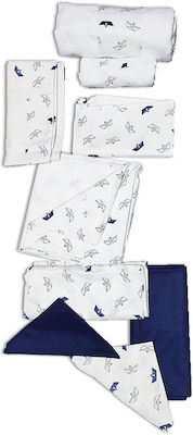 Batus Baby Crib Bedding Set Καραβάκια 9pcs white-navy blue