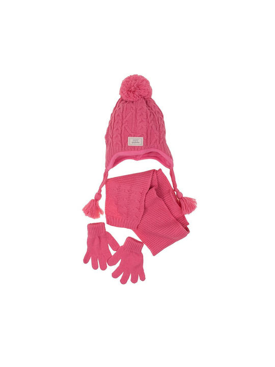 Papillon Kids Set Căciulă Copil cu Eșarfă & Mănuși Tricotat Fuchsia