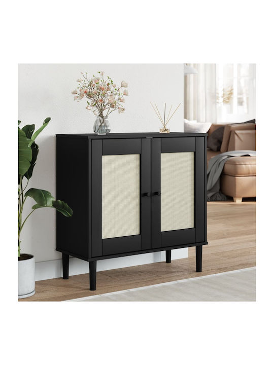 Sideboard made of Solid Wood Black / Ratan 80x35x80cm