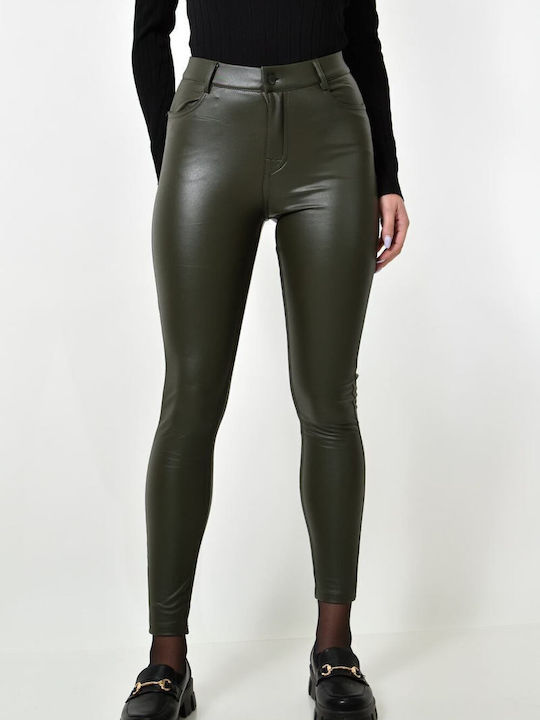 Potre Women's Leather Trousers in Slim Fit khaki