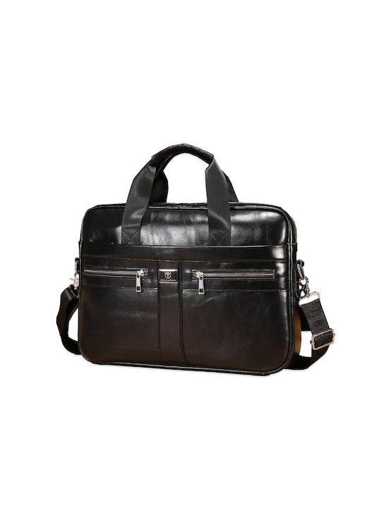 Bull Captain Leather Briefcase with Zipper & Internal Compartments Black 30x8x40cm