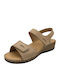Leather Women's Flat Sandals Anatomic in Beige Color