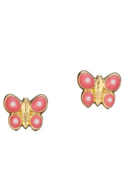 Papoulidis Jewellery Cercei pentru copii Studs Fluturi din Aur 9K