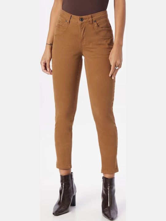 Damen Hoch tailliert Stoff Capri Hose in Schlanker Passform Light Brown