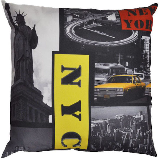 Inart Sofa Cushion New York Grey Yellow 45x45cm