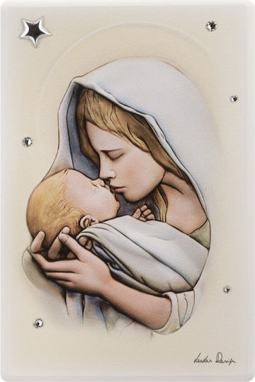 Kontopoulos Saint Icon Virgin Mary Holding the Infant Wooden 10x15cm