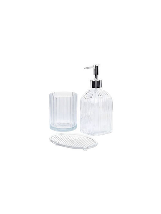 Inart Glass Bathroom Accessory Set White 3pcs