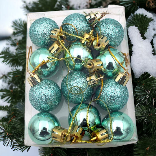 Hanging Ball Ornament Ornament Turquoise 3cm Set 12pcs