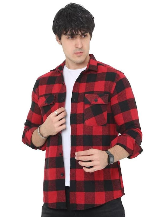 Men's Shirt Long Sleeve Flannel Checked Red