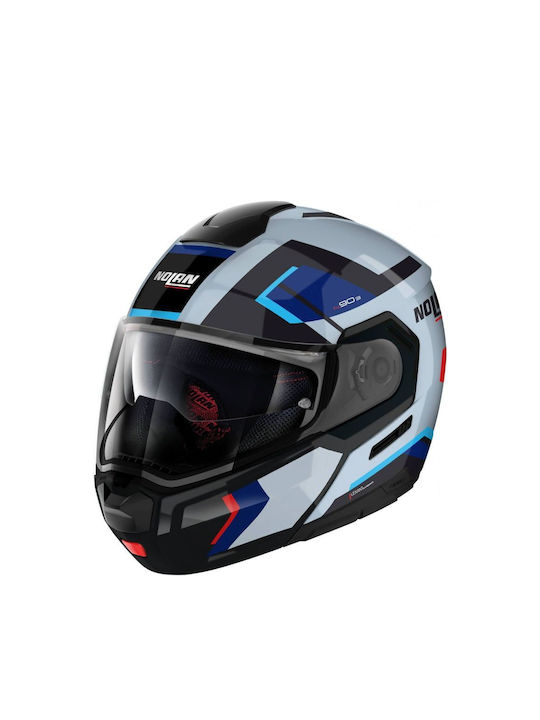 Nolan N90-3 Classic N-Com 8 Flip-Up Helmet with Pinlock and Sun Visor ECE 22.06 Lighthouse 50 White/Blue