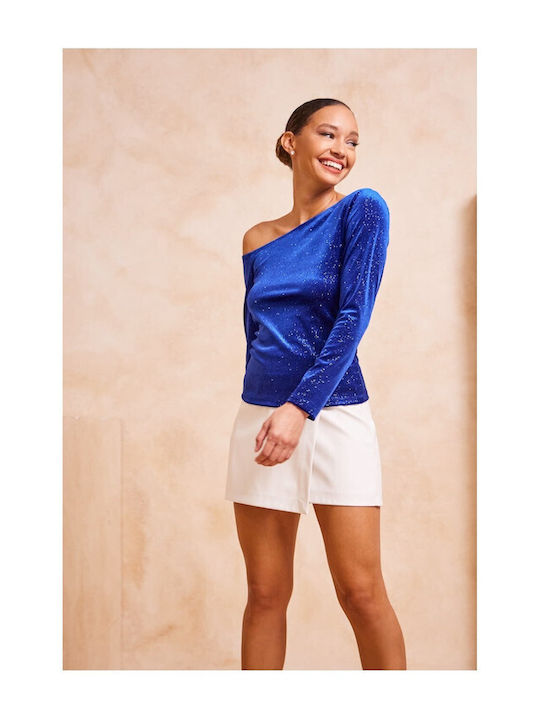 Enzzo Damen Bluse Langärmelig Blue