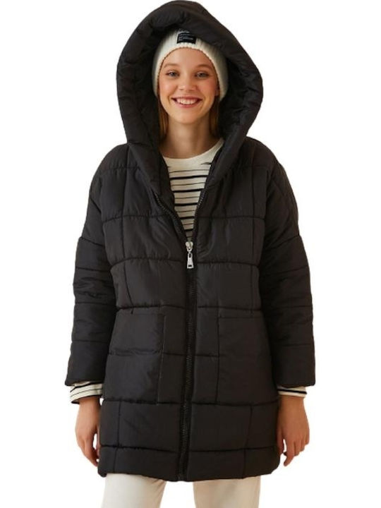 Women's Long Puffer Jacket for Winter with Hood BLACK