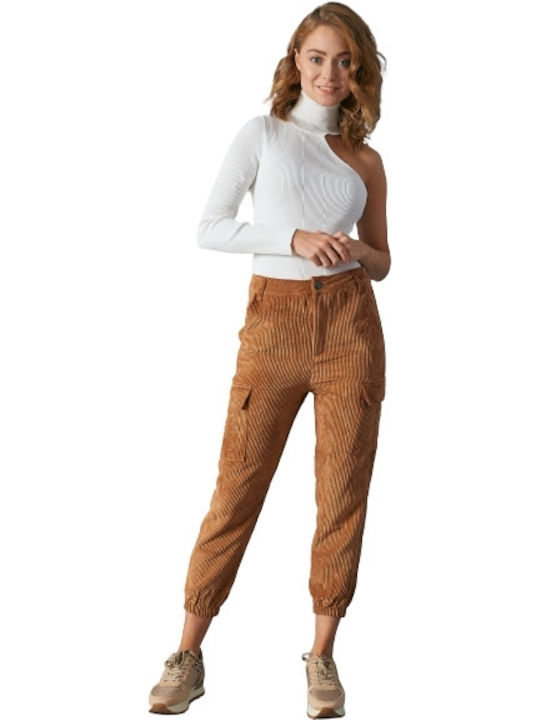 Women's Corduroy Cargo Trousers Brown