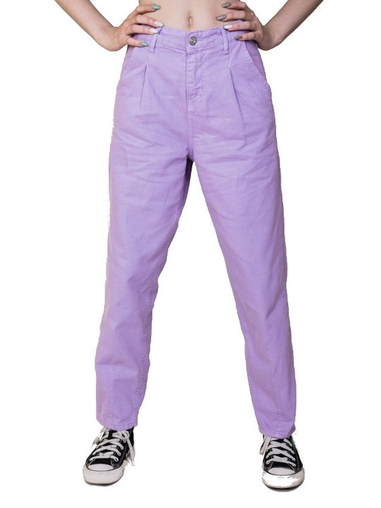 High Waist Women's Jean Trousers in Mom Fit Purple