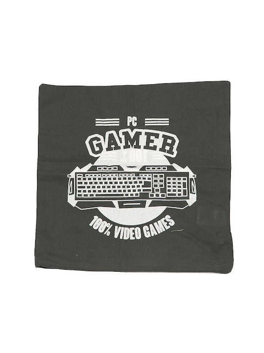 Decorative Pillow Case Gamer from 100% Cotton Black Velvet-Black Metal 40x40cm.