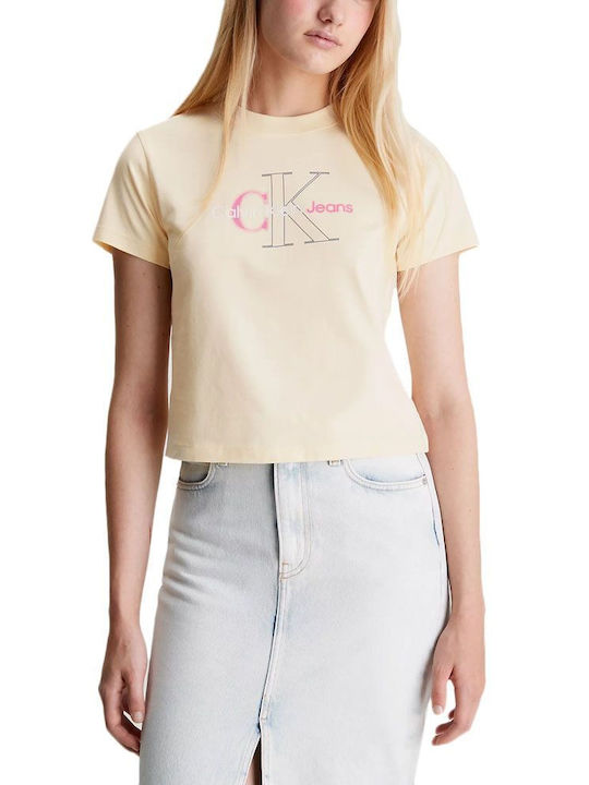 Calvin Klein Monologo Damen Crop T-Shirt Beige