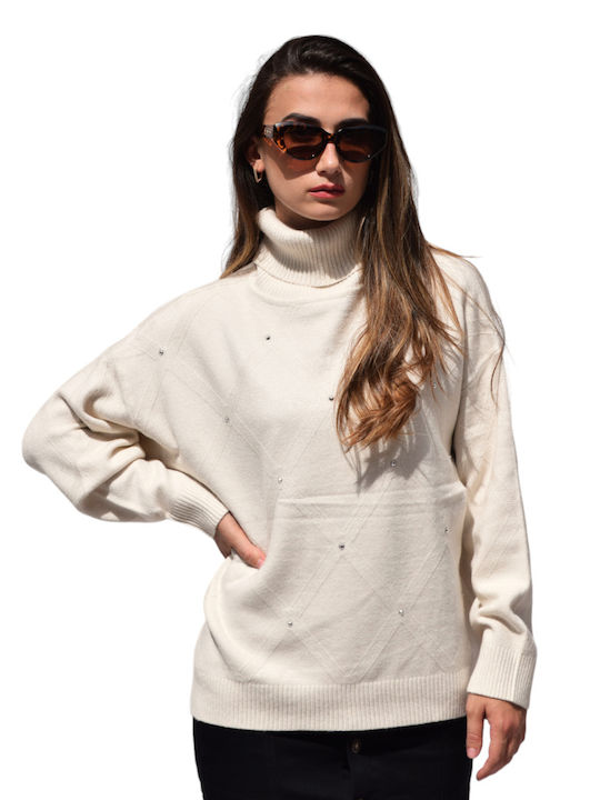Zilan Women's Long Sleeve Pullover Turtleneck Beige