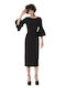 Desiree Midi Φόρεμα με Σκίσιμο Μαύρο