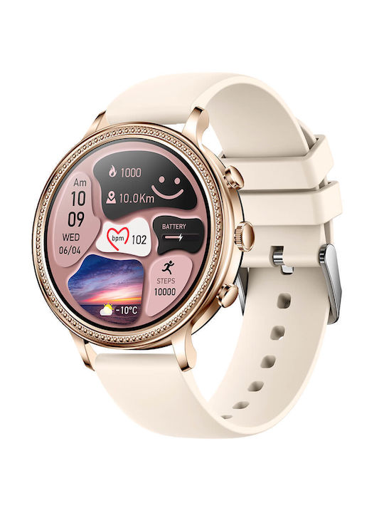 Microwear V60 Smartwatch με Παλμογράφο (Beige)