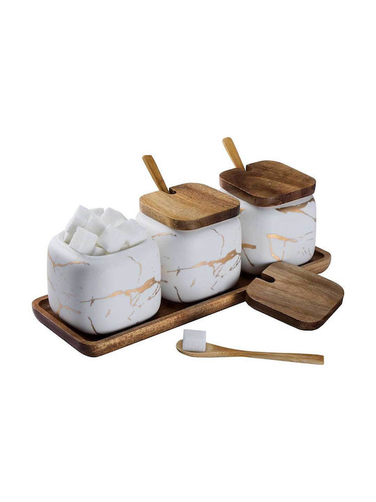 White Set of 3 Ceramic Coffee Jars with Lid White 360ml 3 Pieces