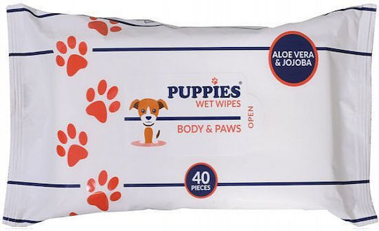 Puppies 40 Μαντηλάκια Σκύλου για Καθαρισμό Πατούσας με Αλόη