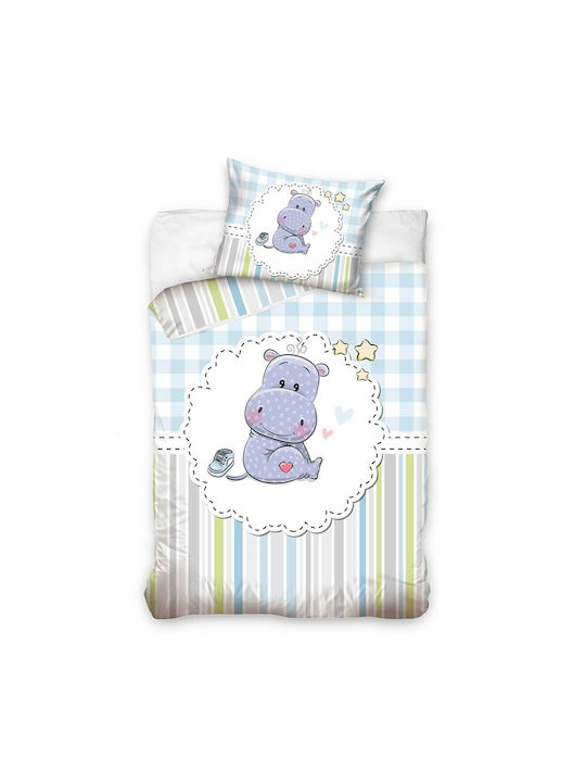 Baby Bettbezug Set mit Kissenbezug Hellblau 100x135cm.