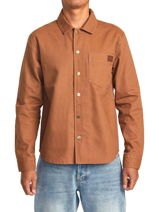 Overshirt Mânecă Lungă 100% Bumbac În Linie Lată Maro