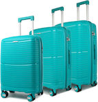 Amber Travel Suitcases Open Petrol with 4 Wheels Set 3pcs