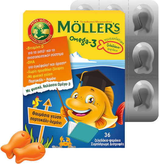 Möller’s Omega-3 Ζελεδάκια Ψαράκια Πορτοκάλι-Λεμόνι 36 Ζελεδάκια
