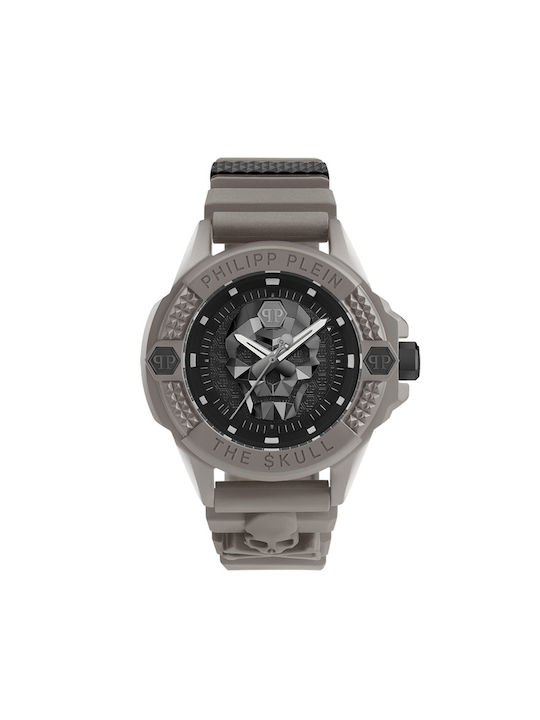 Philipp Plein Skull Watch Battery with Gray Rubber Strap