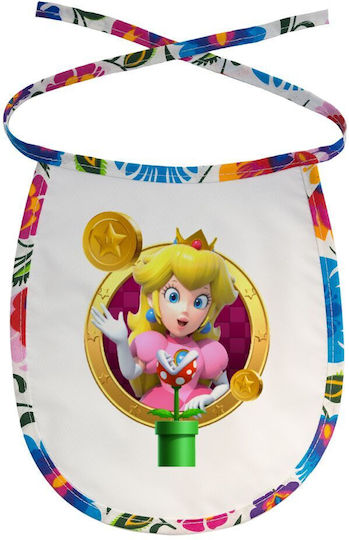 Koupakoupa Princess Peach Toadstool Waterproof Baby Bib of 100% Cotton with Lace Band for 3 m+