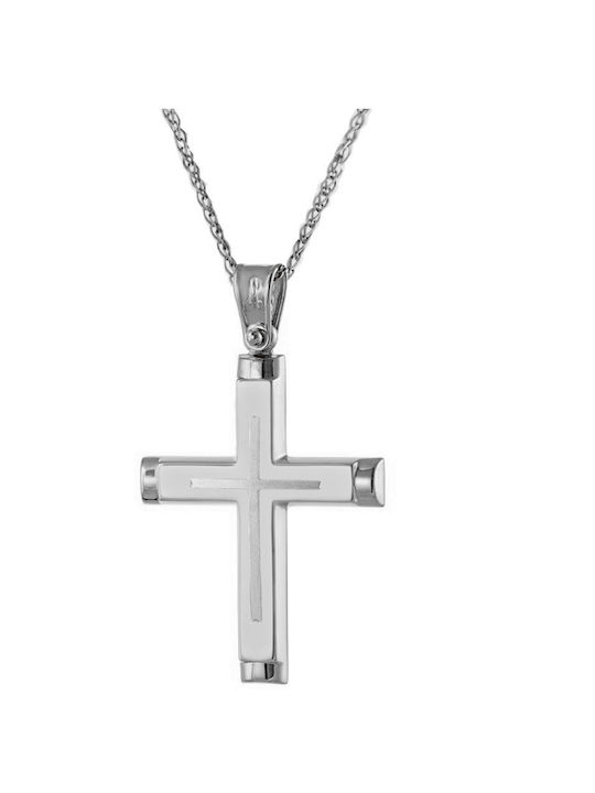 Katsigiannis Men's White Gold Cross 14K with Chain