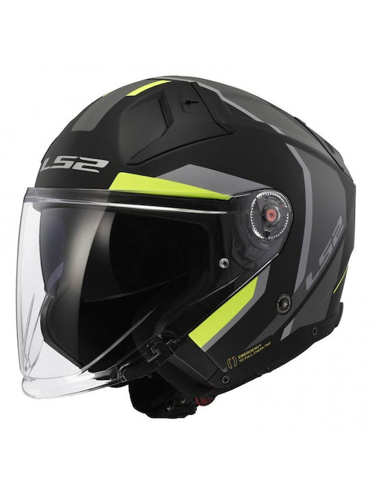 LS2 OF603 Infinity II Focus Matt Black H-vis Yellow Motorcycle