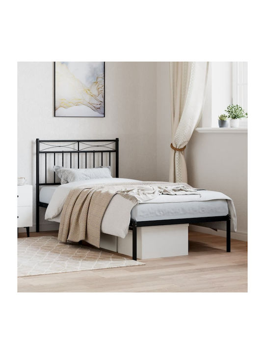 Κρεβάτι Μονό Μεταλλικό Μαύρο με Τάβλες για Στρώμα 90x190cm