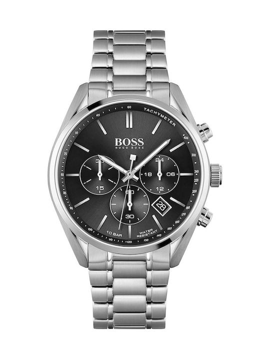 Hugo Boss Champion Uhr Chronograph Batterie mit Silber Metallarmband
