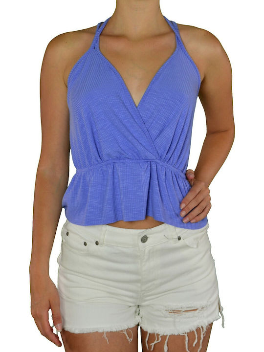 Τοπ Women's Blouse Sleeveless Drape Blue