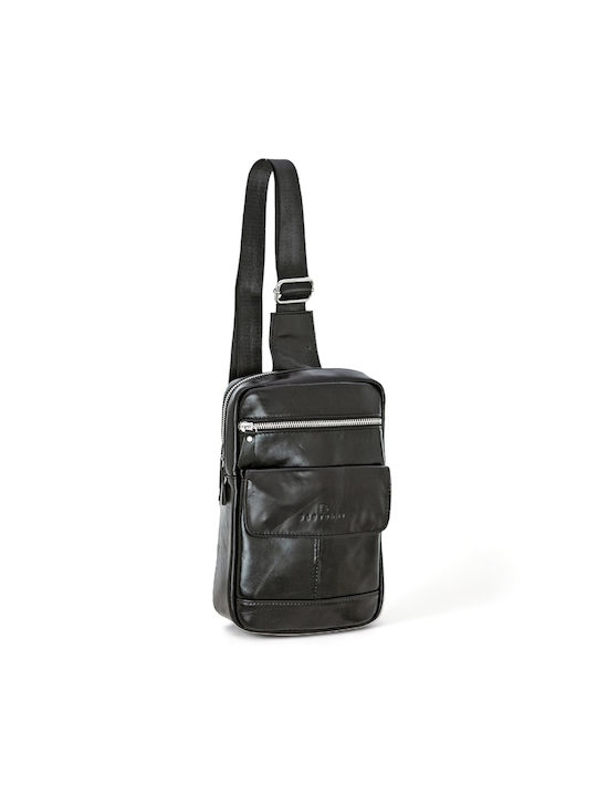 Bartuggi Leather Sling Bag with Zipper Black 18x5cm