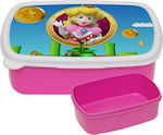 Princess Peach Toadstool Kids Lunch Thermal Plastic Box Pink L18xW13xH6cm