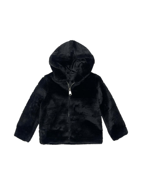 Ustyle Kids Fur Coat with Hood Black