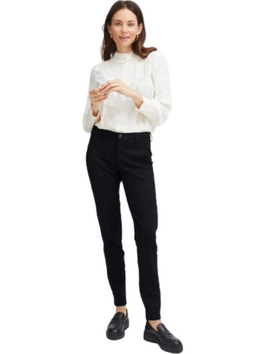 Mid Waist Women's Fabric Trousers Slim Fit Black