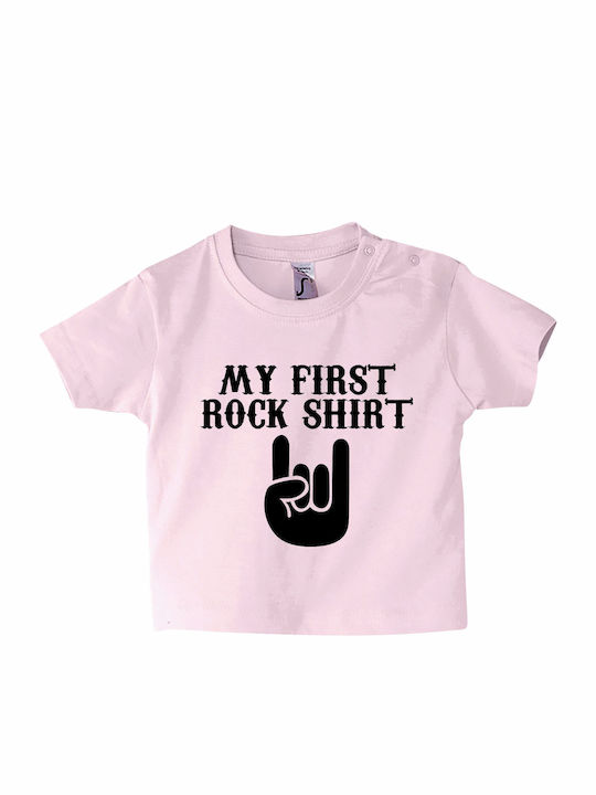 Kids Blouse Short Sleeve Baby Pink My First Rosck Shirt