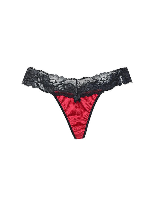 Milena by Paris Cotton Women's String with Lace Ruby