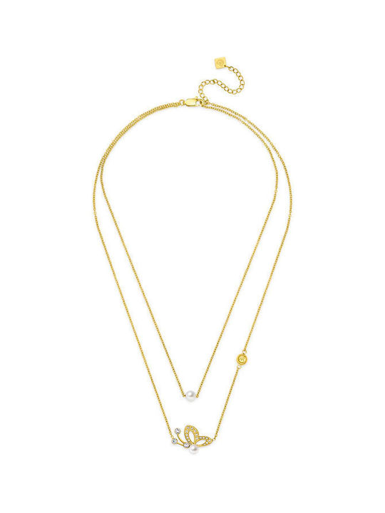 Cerruti Halskette Doppelter aus Vergoldet Stahl mit Perlen