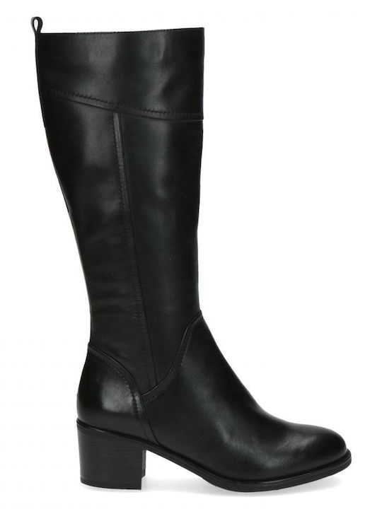 Caprice Leather Medium Heel Women's Boots Black